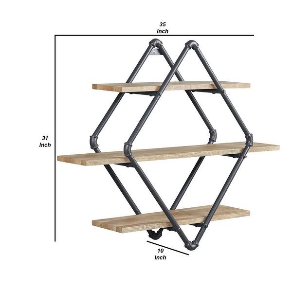 Diamond Wall Rack Vida 35 Inch Wall Mount Rack, 3 Tier, Diamond Pipe Frame, Brown, Black ...
