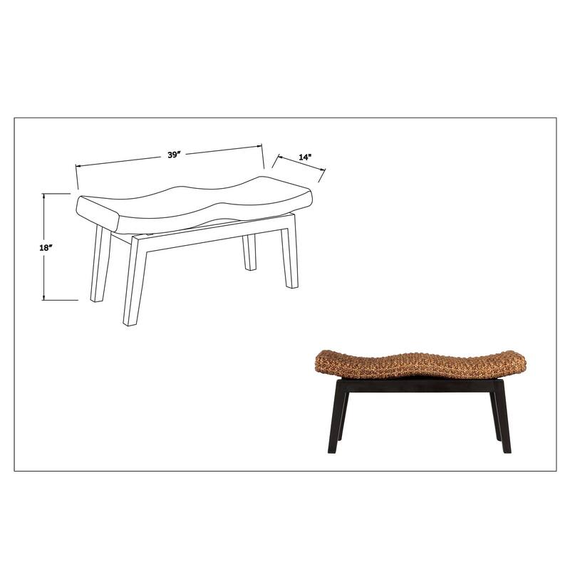 Handwoven Natural Wicker And Teak Wood Bench by East at Main