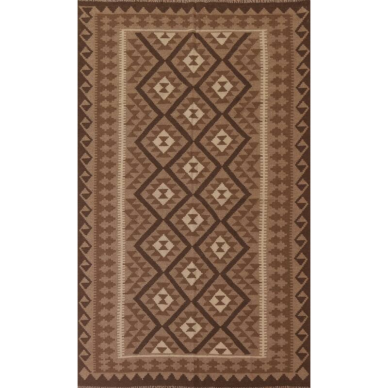 Reversible Geometric Kilim Area Rug Flat-weave Wool Carpet - 5'3" x 8'1"