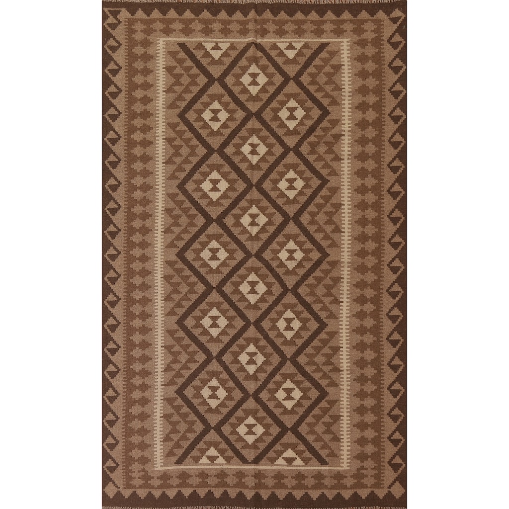 Reversible Geometric Kilim Area Rug Flat-weave Wool Carpet - 5'3" x 8'1"