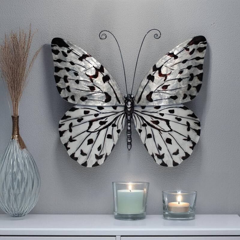 Eangee Handmade Butterfly Capiz Shell Wall Decor Black And White Large, 22 x 2 x 18 in.