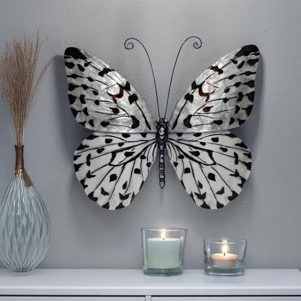 Eangee Handmade Butterfly Capiz Shell Wall Decor Black And White Large, 22 x 2 x 18 in.