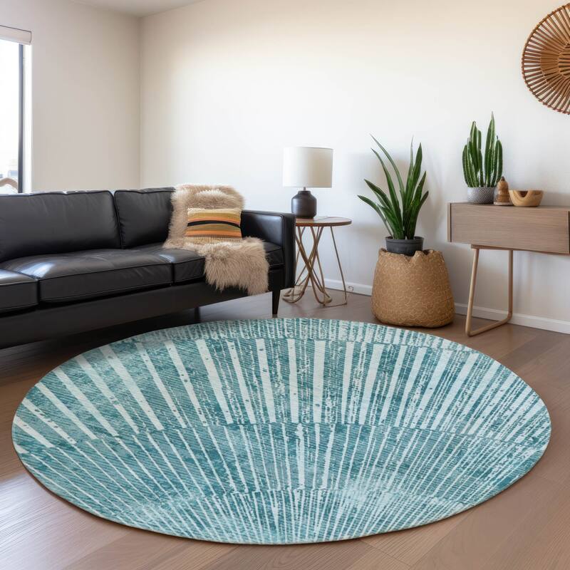 Premium Washable Super Soft Modern Starburst Mayfield Rug - Teal - 8' x 8' - Round