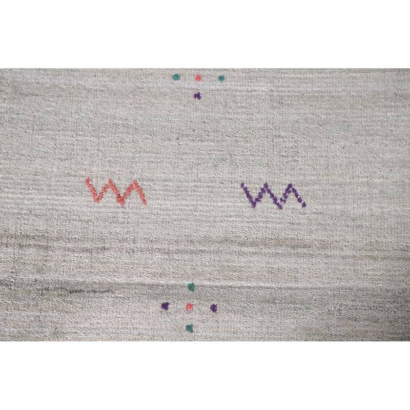 Tribal Beige Gabbeh Indian Area Rug Handmade Wool Carpet - 7'10"x 9'9"