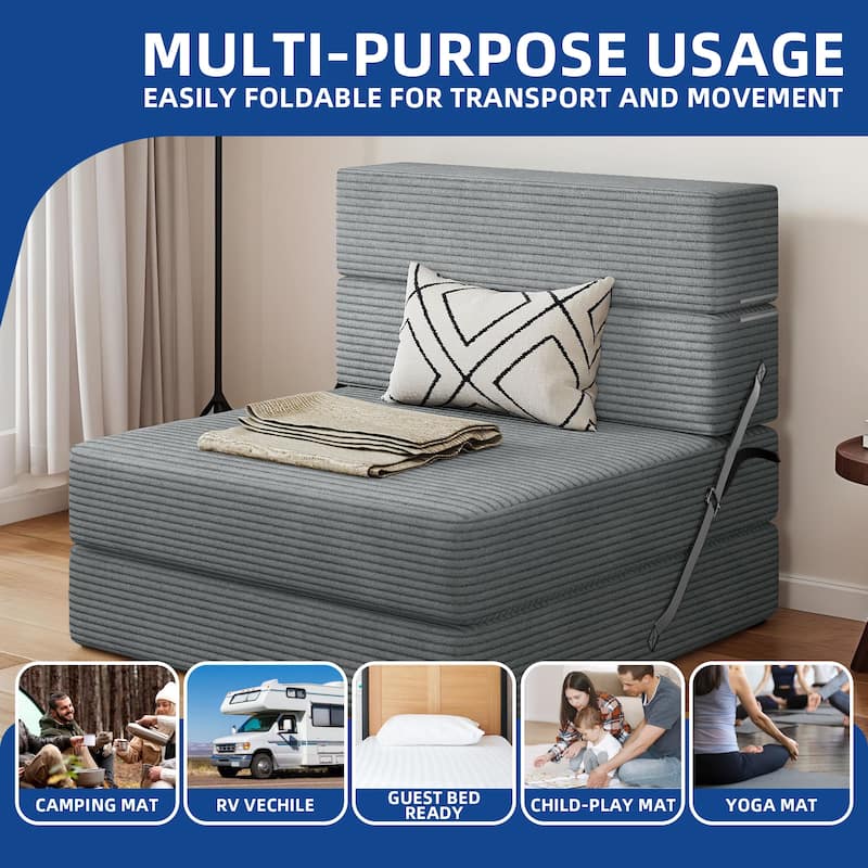 Moasis Convertible Folding Sofa Bed, Corduroy Fabric Fold Out Sleeper Chair
