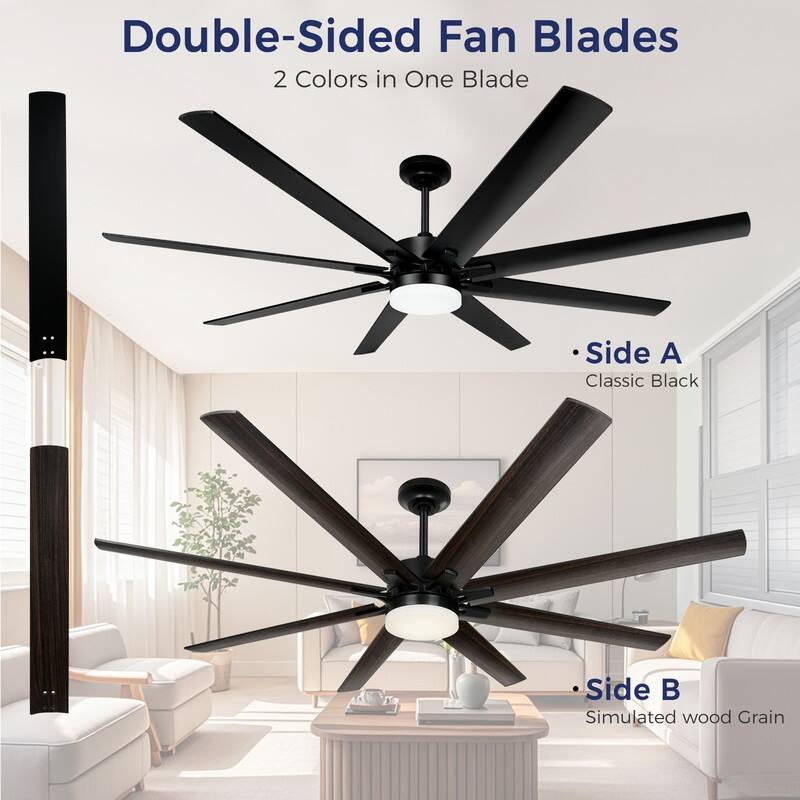 72 in. Indoor Black Large Industrial Ceiling Fans with Lights and Remote Control, Reversible, 8 Aluminum Blades