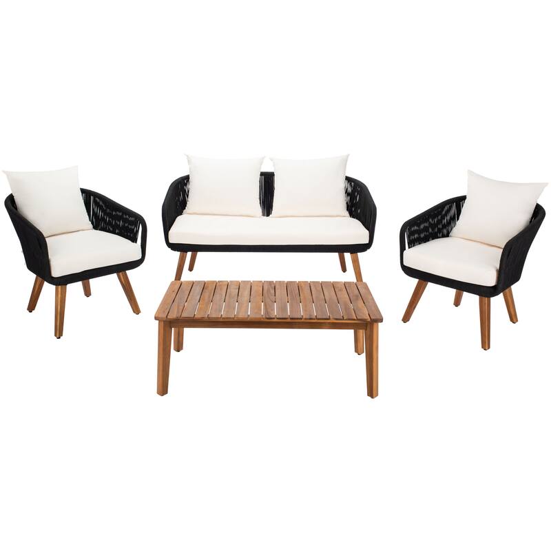SAFAVIEH Outdoor Tobia 4-Piece Patio Conversation Set - 55W x 30D x 28H