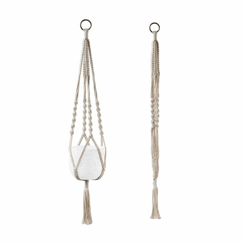 35" Macrame Plant Pot Hangers - Natural Beige, Shiny Gray or Natural Green