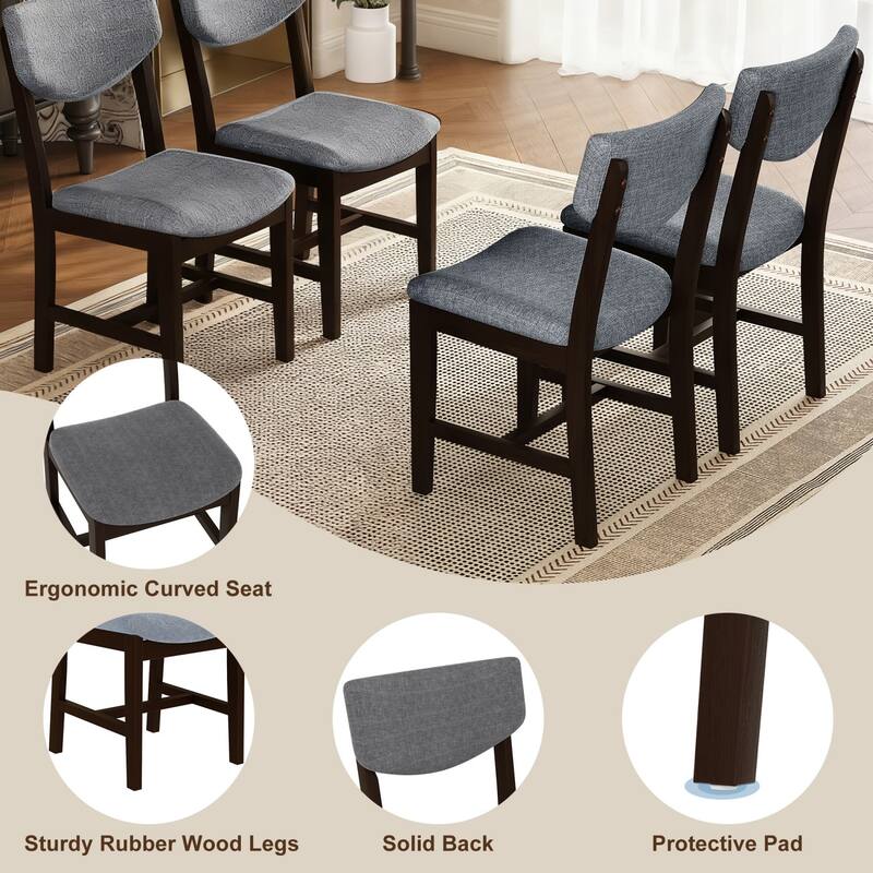 5-Piece Dining Set, Rustic Wood Table and 4 Upholstered Chairs