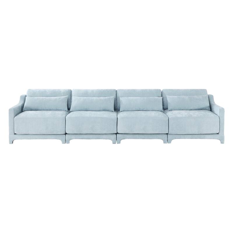 141.7″ Chenille 6-Seater Sofa with Ergonomic Wooden Base & High-Resilience Sponge