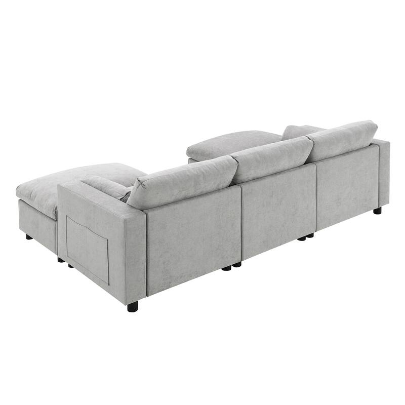 U-Shaped Modular Sectional Sofa, Modern 5 Seater Modular Sectional Couch with Movable Ottoman, Pillows, Storage Pockets