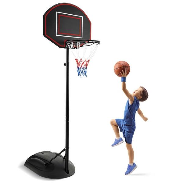 slide 2 of 10, Costway 5.5-7.5FT Adjustable Portable Basketball Goal System with - See Details Black - See Details