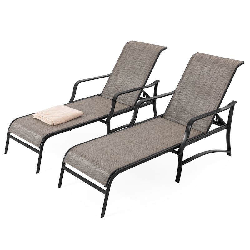 Outdoor Textilene Metal Lounge Chairs Set of 2, 5-Level Adjustable Backrest