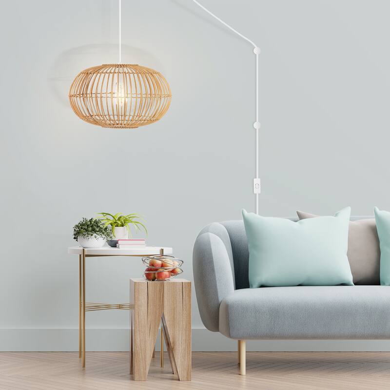 Lucas 1-Light Farmhouse Coastal 180" Cord Plug-In or Hardwired LED Pendant, by JONATHAN Y