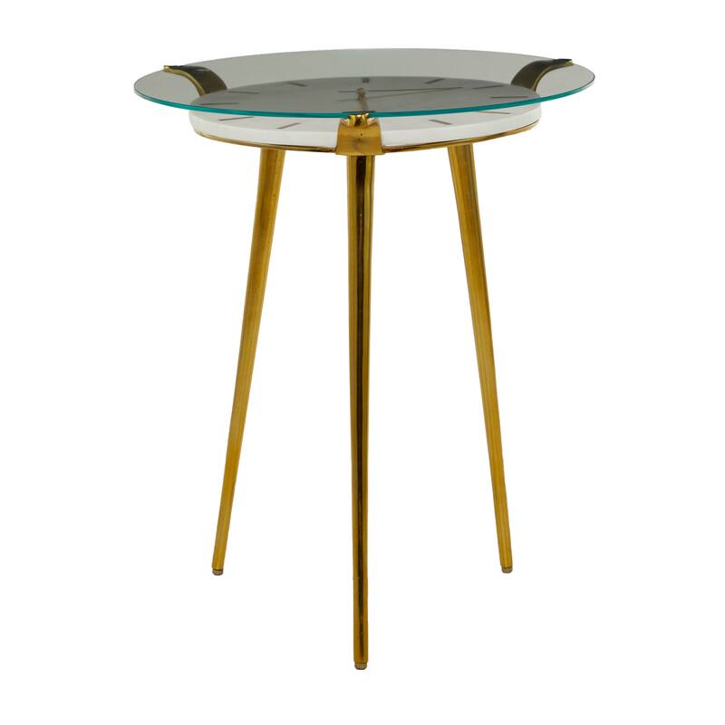Aluminum Metal Clock Accent Table - White - Roche River Decor - 20"W x 19"L x 23"H