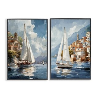 Stupell Coastal Port Town Boats Framed Giclee Art Design By Raymond ...