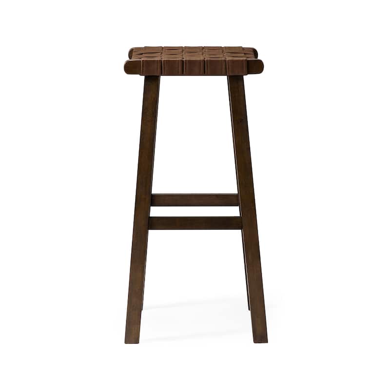 HomeRoots 30" Brown Faux Leather and Solid Wood Backless Bar Height Bar Chair
