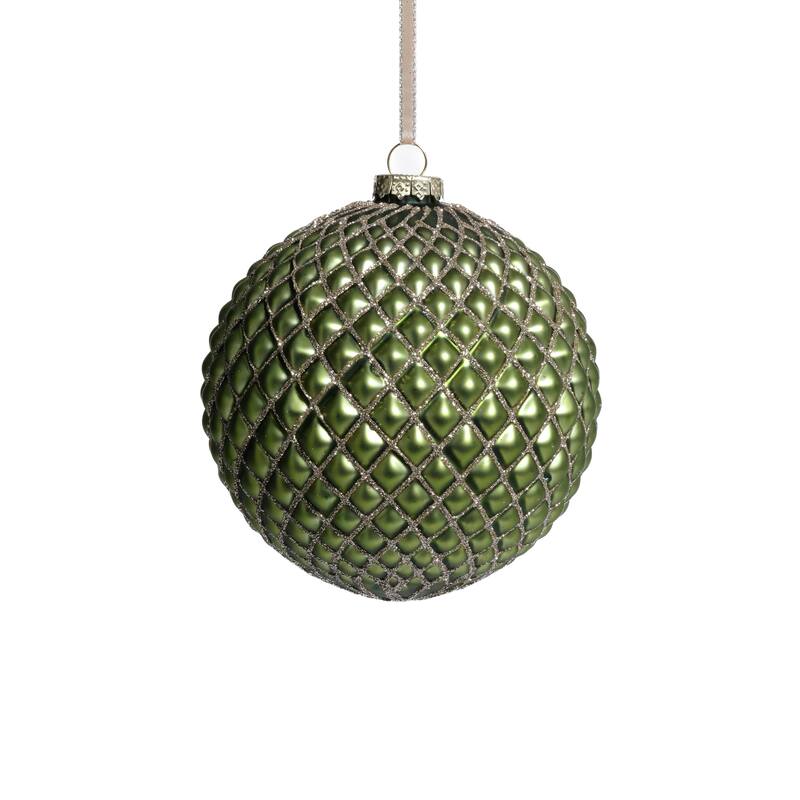 4-Piece Set Metallic 4.75" Glass Ball Christmas Ornaments - Green