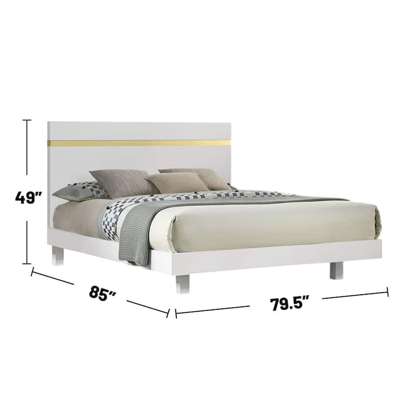 Wooden Bed with Underbed LED in White and Gold