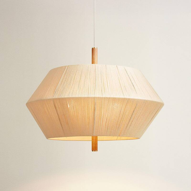 Nimbus Modern Pendant Light - Metal, Wood & Gold, Beige Geometric Light Fixture For Modern, Scandinavian, Minimalist Room Decor