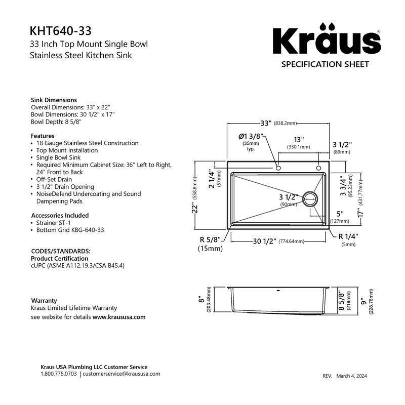 KRAUS Fairlane Drop In Top Mount 18 Gauge Stainless Steel Kitchen Sink