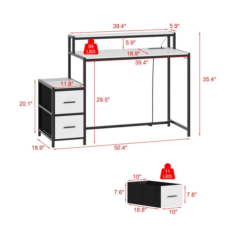 39.4" French Gaming Computer Desk with Power Outlet, 24 Colors & 2 Drawers