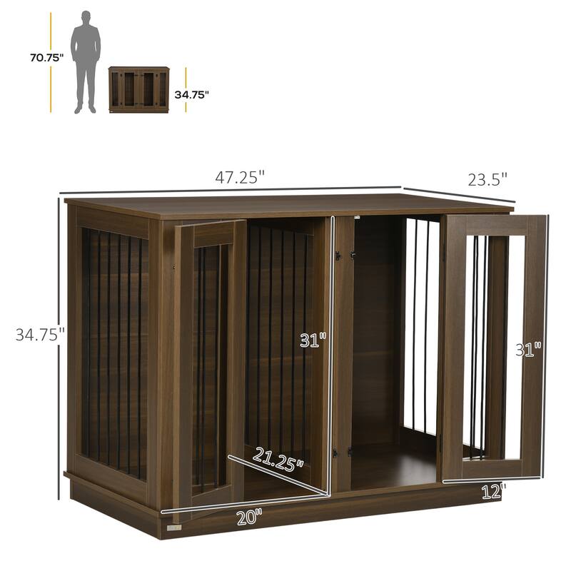 PawHut Large Furniture Style Dog Crate with Removable Panel, End Table with Two Rooms Design and Two Front Doors
