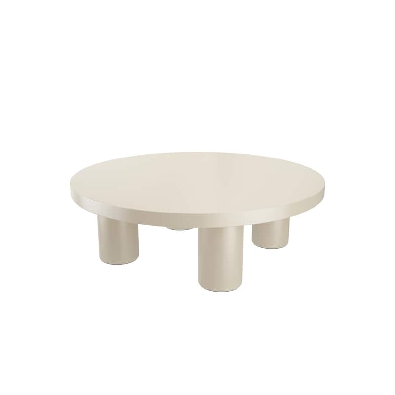 Modern Small Round Low Table Creamy White Coffee Table for Indoor Decor