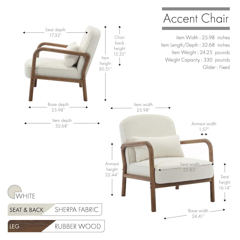 Porthos Home Keats Sherpa Fabric Accent Chair with Rubberwood Legs and Toss Pillow