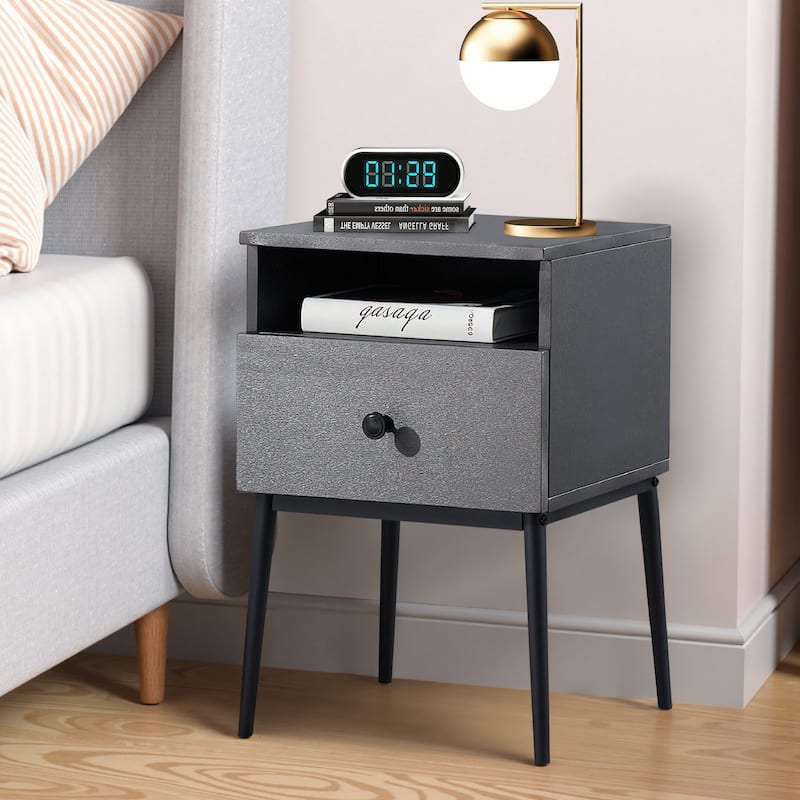 VECELO Modern 1-Drawer Wood Nightstand Set of 2