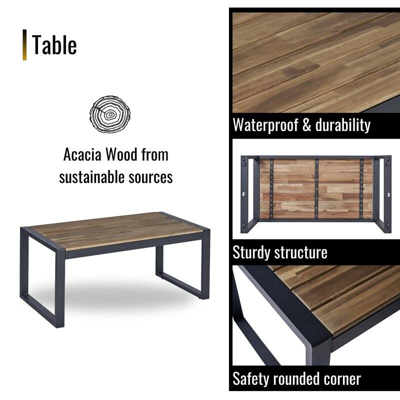 4-Piece Outdoor Patio Furniture Set with Rattan - Includes Double Chair, 2 Single Chairs, Coffee Table,Garden Conversation Set