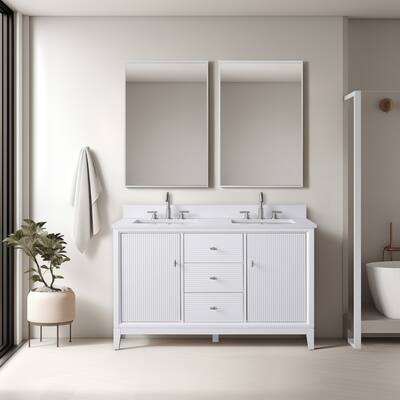 Vanity Art 54" Freestanding Bathroom Vanity with Engineered Marble Top and Sinks