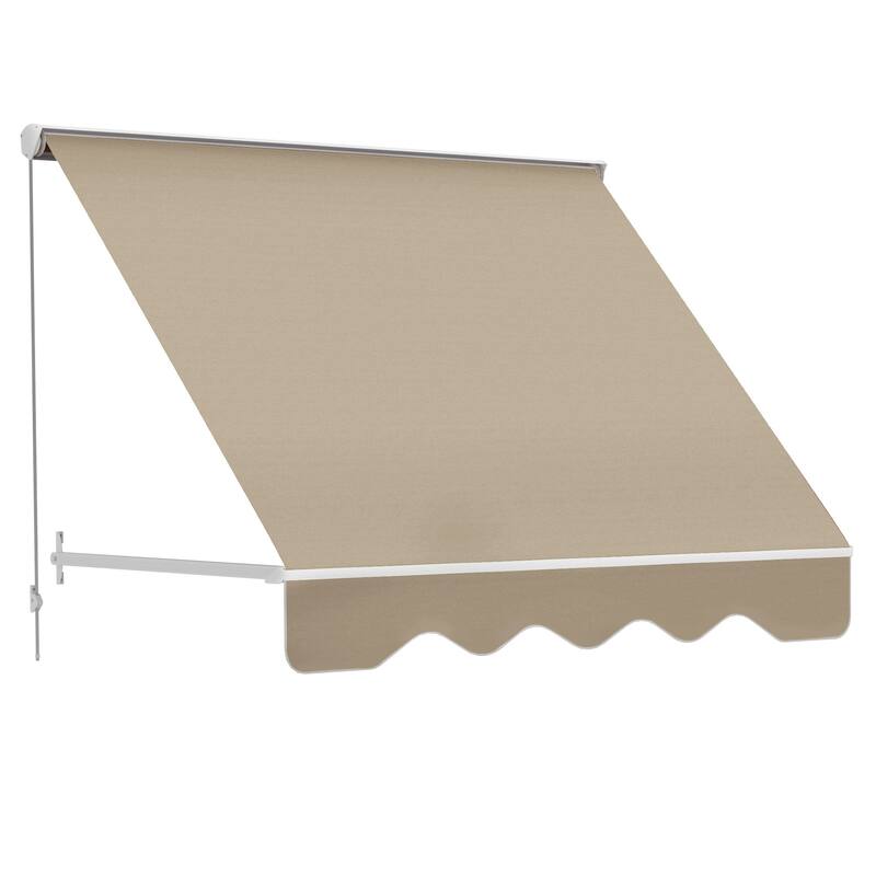 6FT Manual Retractable Patio Awning with UV Protection, Aluminum Frame, Cream White Sun Shade for Outdoor Spaces - Brown