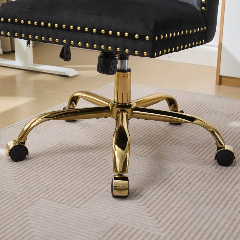 Velvet Home Office Adjustable Swivel Desk Chair with Golden Metal Base