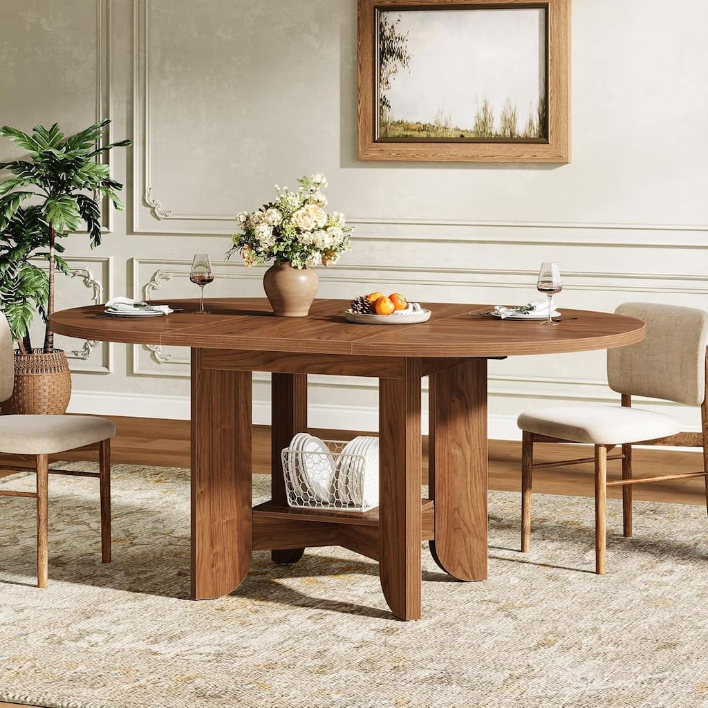 Modern 59-Inch Oval Dining Table for 4-6, Kitchen Table with Storage Shelf for Dining Room