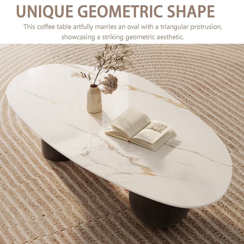 Modern 54" Coffee Table, White Sintered Stone Table-top, 3 Stainless Steel legs, Free form