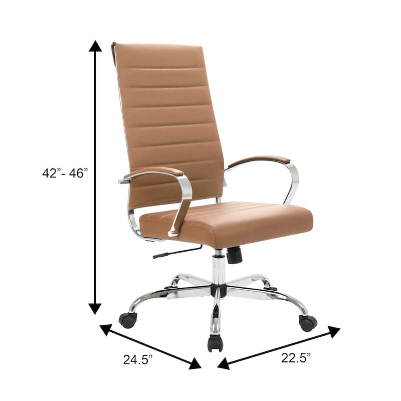 Benmar High Back Leather Swivel Executive Office Desk Chair with Chrome Frame, Adjustable Height, & Tilt Lock