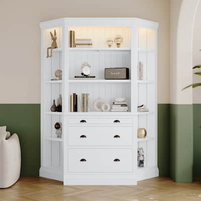 83.4"Tall Bookshelf with Two Corner Shelf Suite,Bookcase with 3 Drawer and Open Shelves