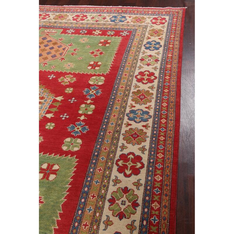 Vegetable Dye Kazak Oriental Geometric Area Rug Wool Handmade Carpet - 8'0" x 9'8"