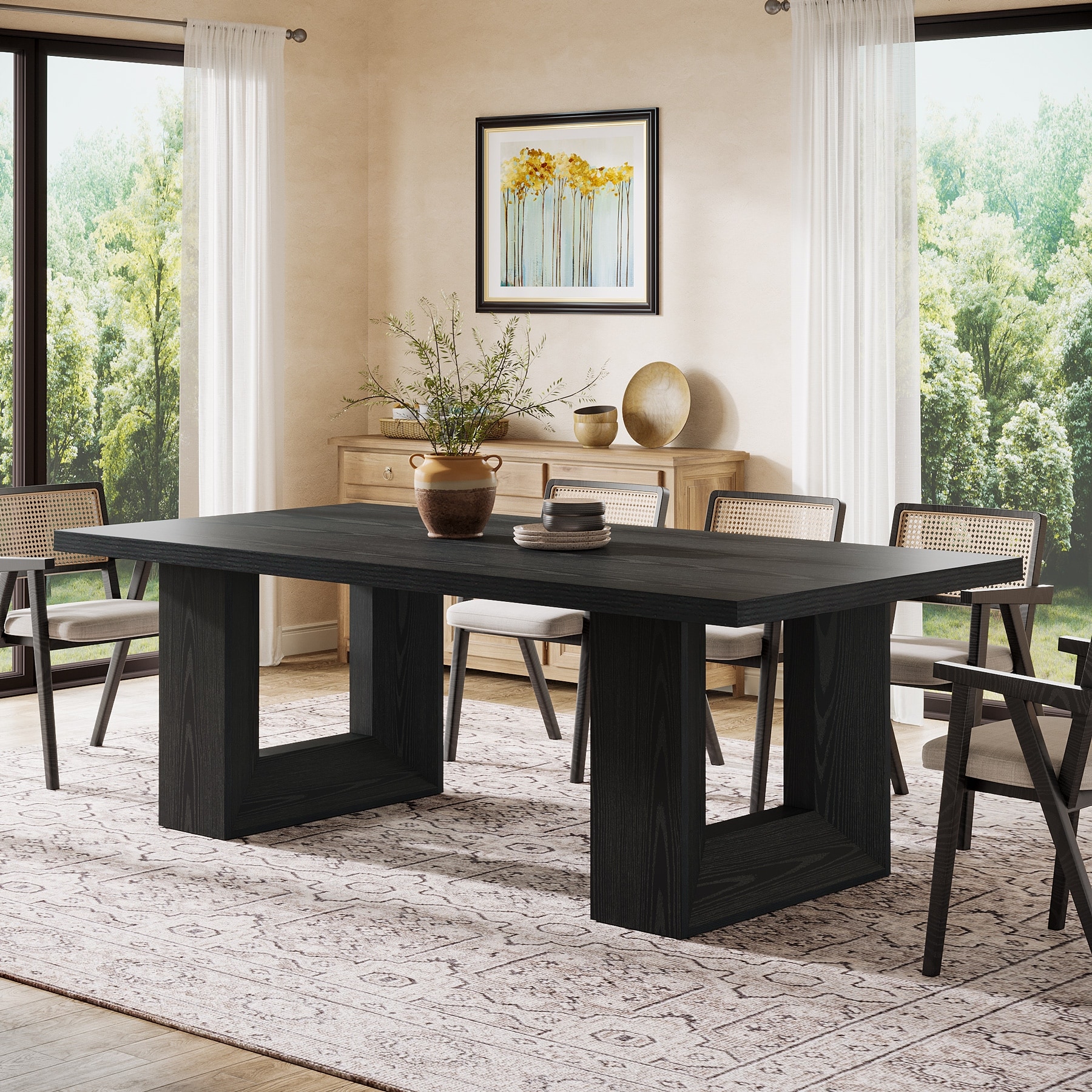 63'' Kitchen Dining Table for 6 People, Strong Geometric Legs