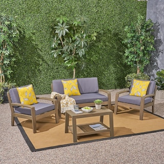 Grenada 4-Piece Outdoor Wood Chat Set with Cushions by Christopher Knight Home
