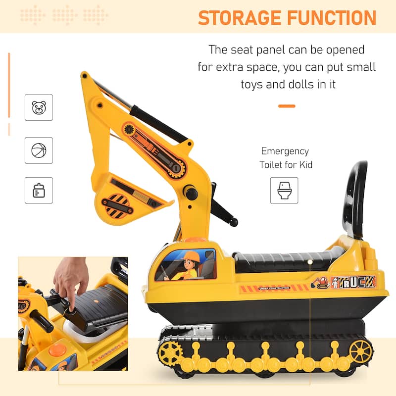 Ride On Excavator Toy Tractors Digger Movable Scooter Walker Pretend Play Toddler Construction Truck Basket Storage