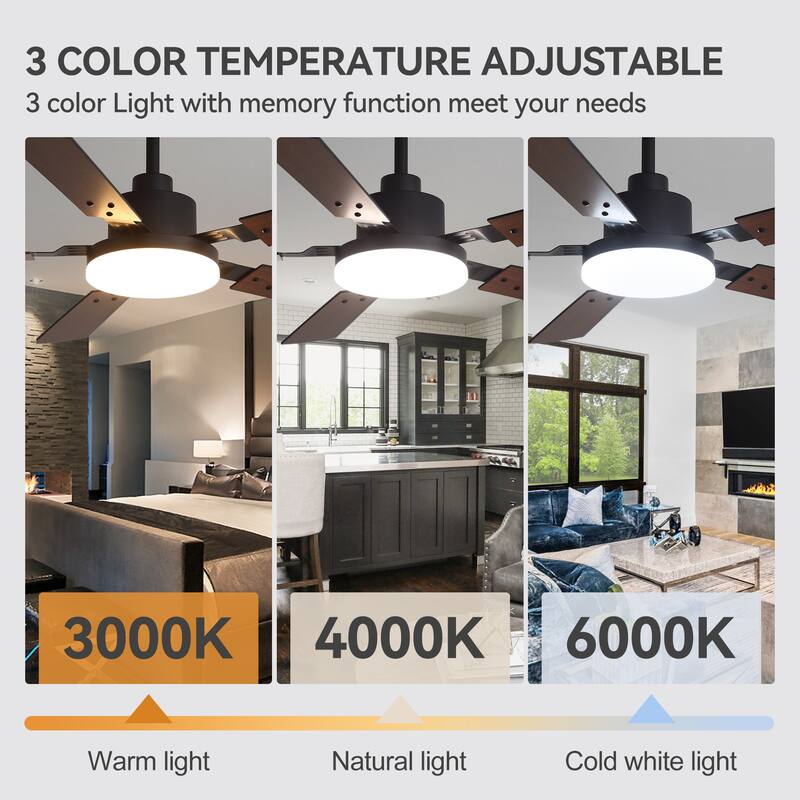 52 Inch Reversible 5-Blade Integrated LED Ceiling Fan with Light and Remote