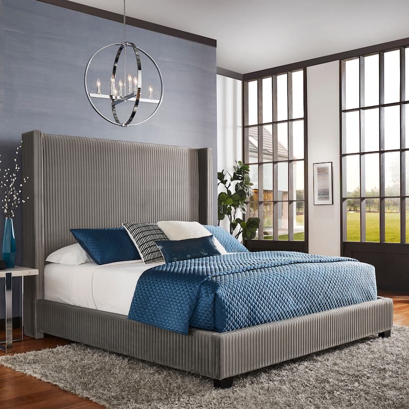 Judith Pleated Velvet Upholstered Wingback Bed by iNSPIRE Q Modern