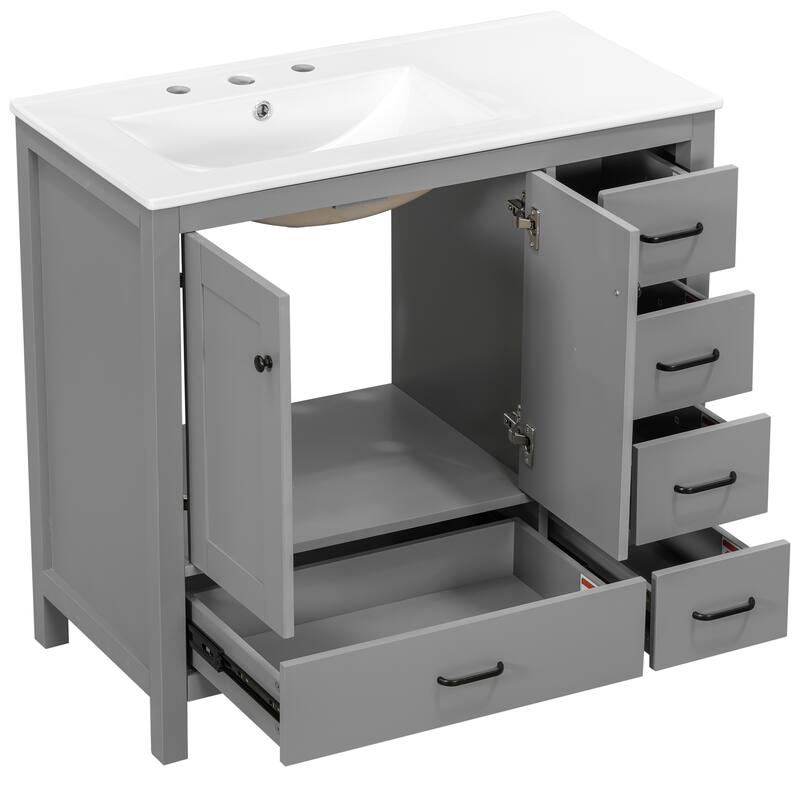 36" Gray Bathroom Vanity with Ceramic Sink Combo