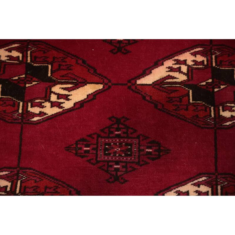 Hand Knotted Oriental 100% Wool Carpet Traditional Geometric Red Bokhara Area Rug - 5' 11'' X 4' 4''