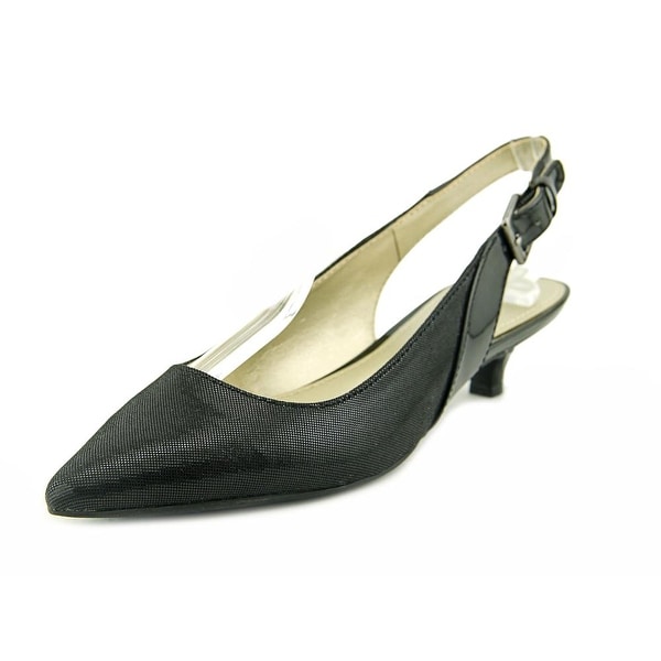 Anne Klein Ece Women Open-Toe Canvas Black Slingback Heel