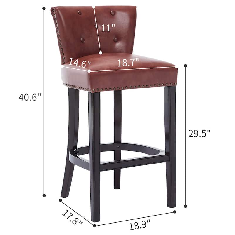 Bar Stools Set of 2,Seat Height 29.5" Leather Wooden Bar Stools