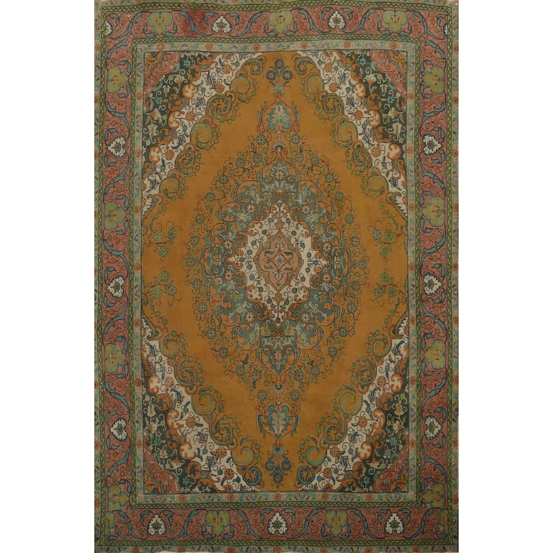Hand Knotted Oriental 100% Wool Carpet Traditional Floral Oranges & Rust Tabriz Area Rug - 12' 3'' X 9' 3''