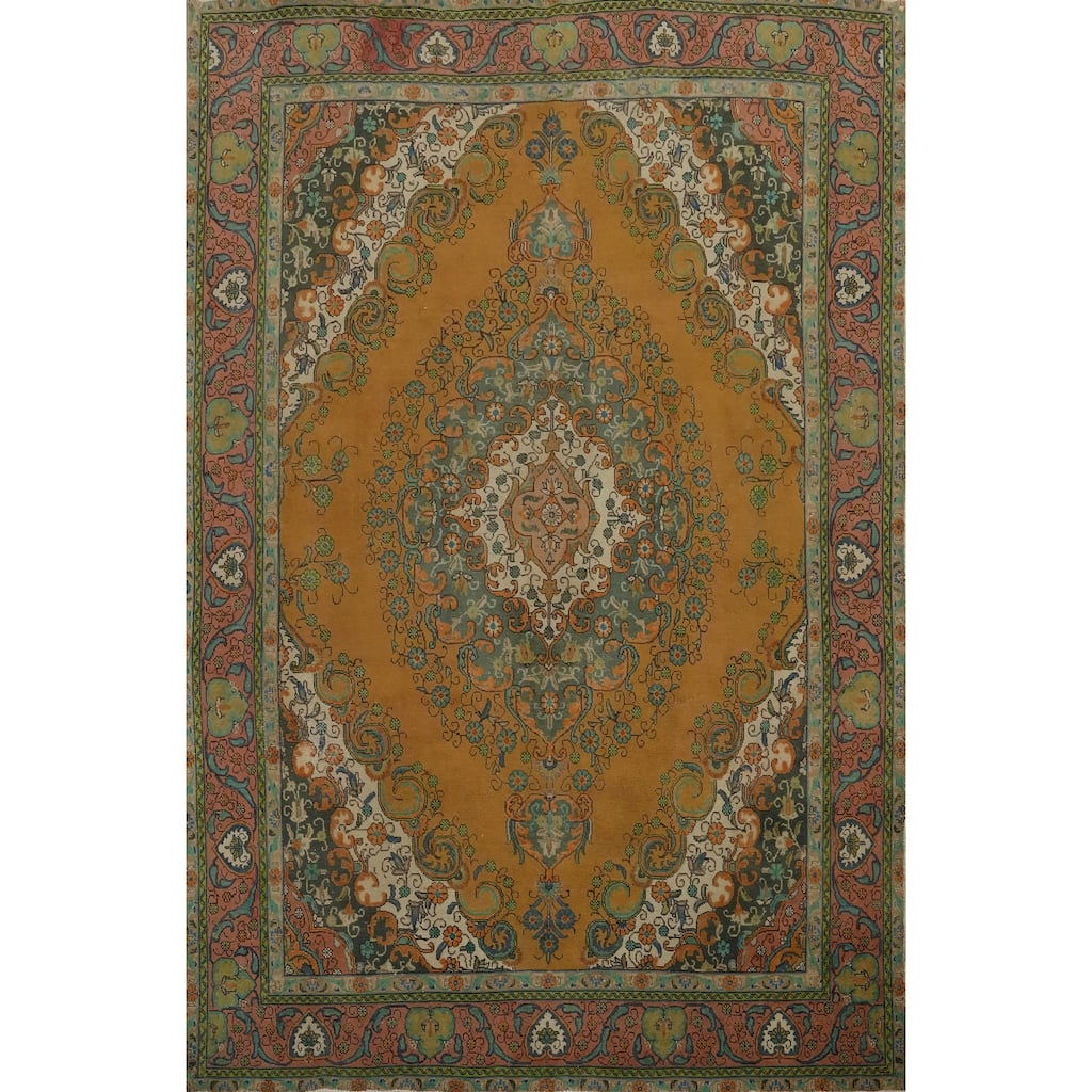 Hand Knotted Oriental 100% Wool Carpet Traditional Floral Oranges & Rust Tabriz Area Rug - 12' 3'' X 9' 3''